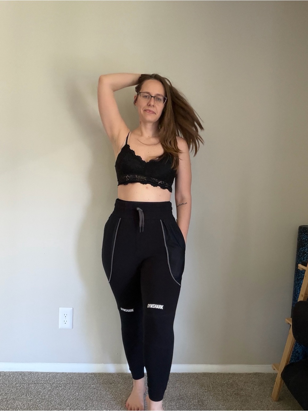 Gymshark Black Track Joggers with Contrast Piping